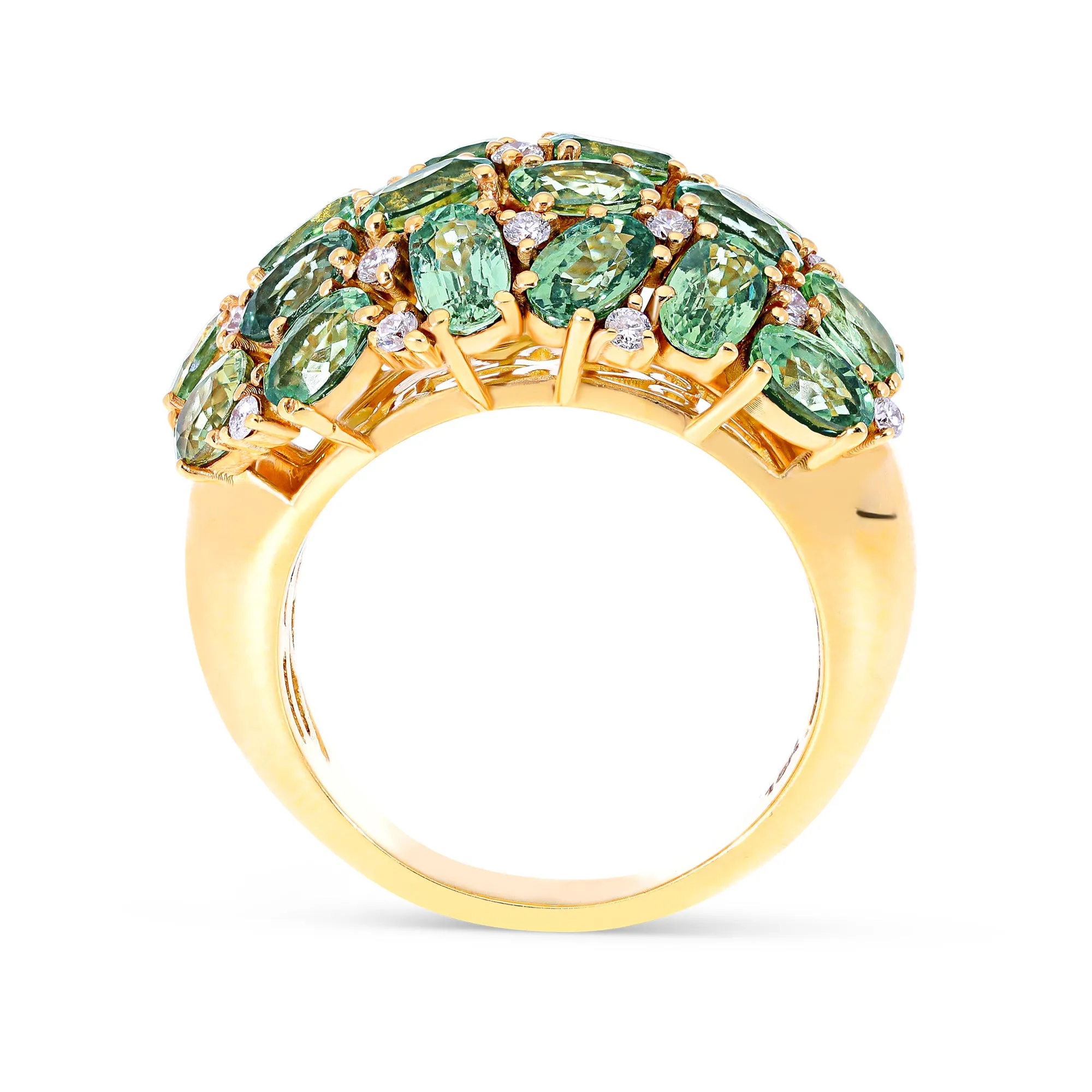 Natural Green Sapphire Cluster Dome Ring