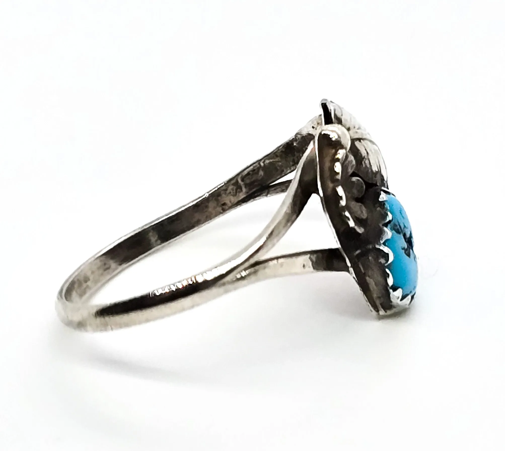 Navajo Turquoise Native American sterling silver feather flower vintage ring size 6