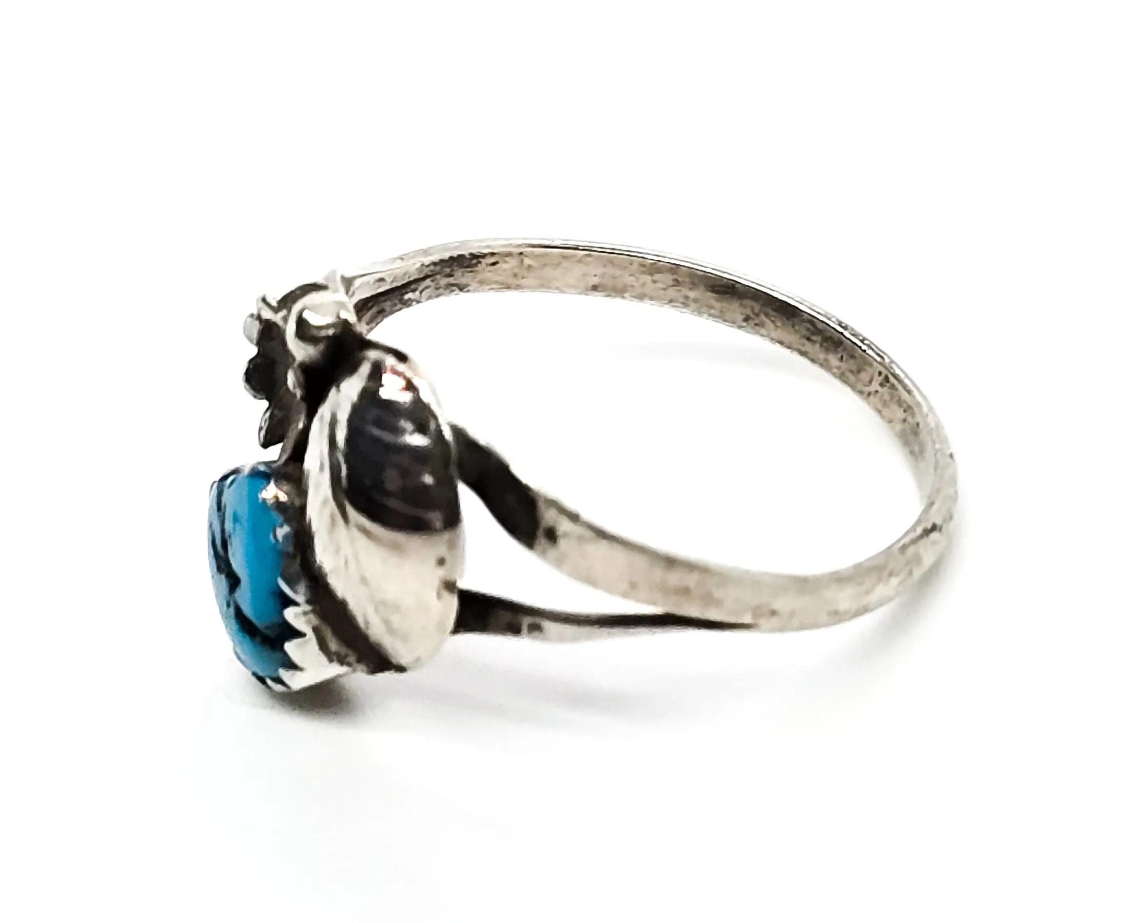 Navajo Turquoise Native American sterling silver feather flower vintage ring size 6