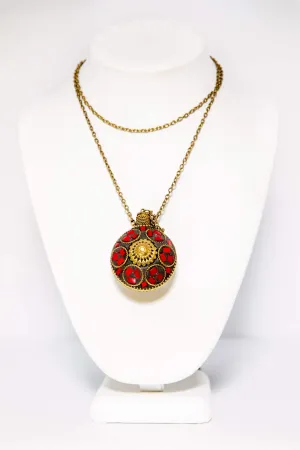 Necklace with Red and Gold Pendant