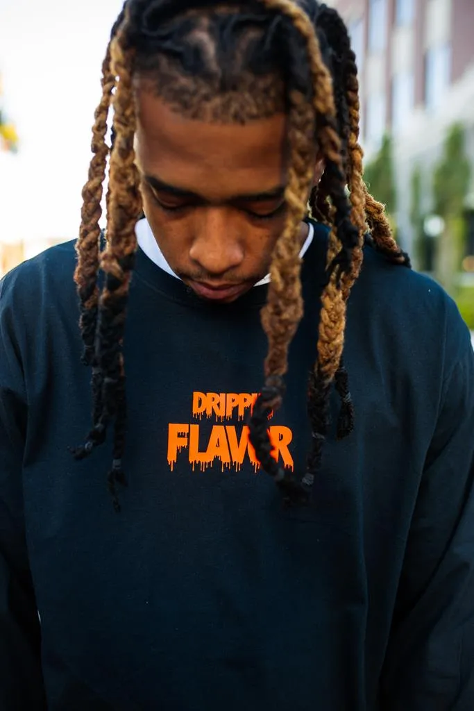 Neon Orange Drippin Flavor | Black Long Sleeve Tee