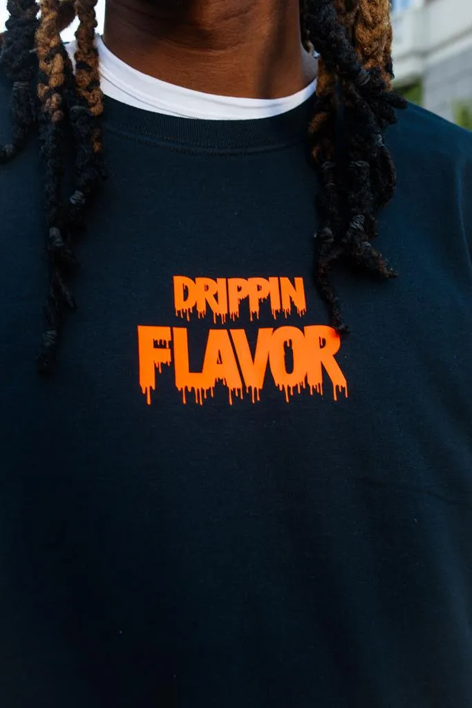 Neon Orange Drippin Flavor | Black Long Sleeve Tee