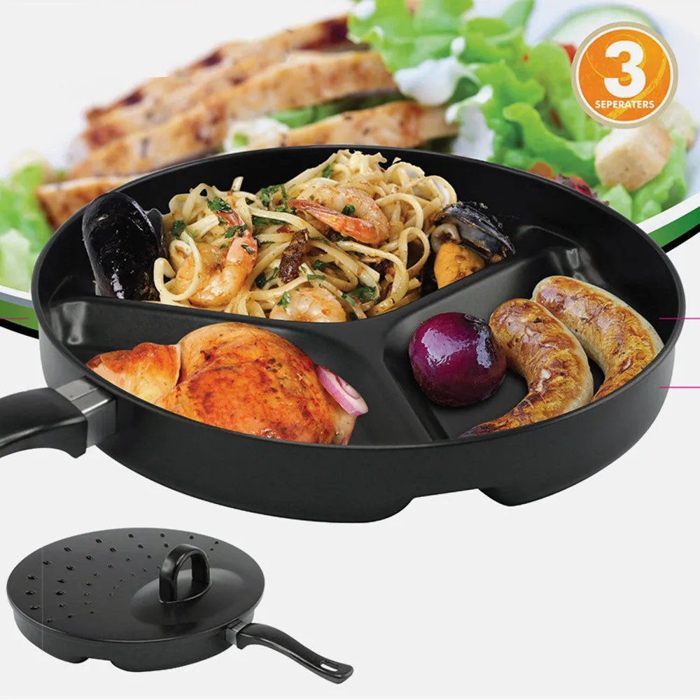 New As seen on TV Cooking Pan Tri Pan Magic set 3 compartment includes bonus 2 section pan magic & Vegetable slicer, Cook Multiple Things at Once Without All the Dirty Dishes