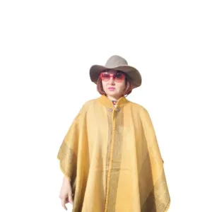 New Baby Alpaca wool unisex Yellow cape hand made in the Andes