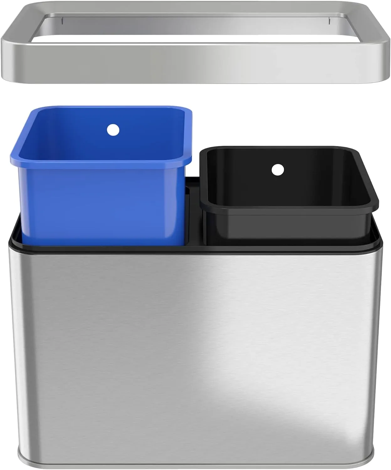 New iTouchless 5.3 Gallon Dual Compartment Slim Open Top Waste Bin for Trash Can & Recycle Container, 20 Liter Stainless Steel Wastebasket Retails $143 