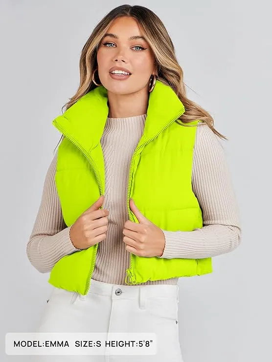 NEW MEROKEETY Women's Crop Puffer Vest Lightweight Stand Collar Sleeveless Zip Up Padded Gilet Coat, Sz S/M, Retails $66