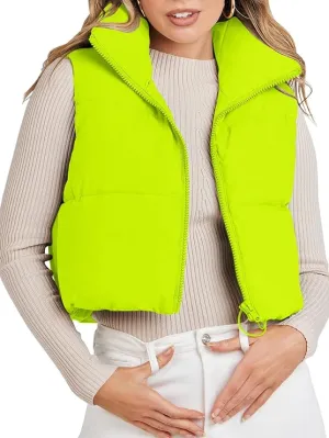 NEW MEROKEETY Women's Crop Puffer Vest Lightweight Stand Collar Sleeveless Zip Up Padded Gilet Coat, Sz S/M, Retails $66