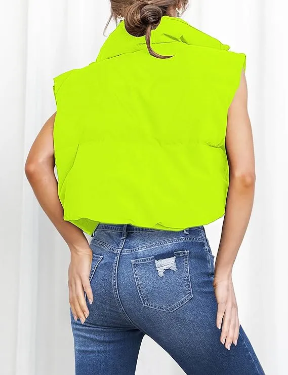 NEW MEROKEETY Women's Crop Puffer Vest Lightweight Stand Collar Sleeveless Zip Up Padded Gilet Coat, Sz S/M, Retails $66