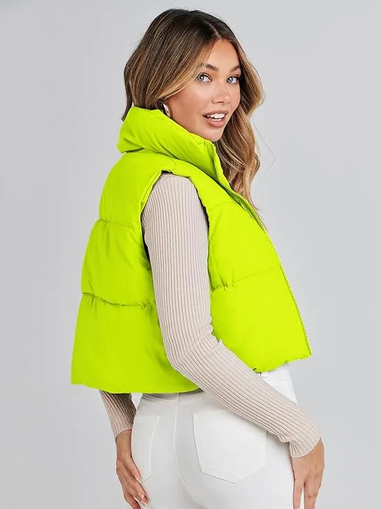 NEW MEROKEETY Women's Crop Puffer Vest Lightweight Stand Collar Sleeveless Zip Up Padded Gilet Coat, Sz S/M, Retails $66