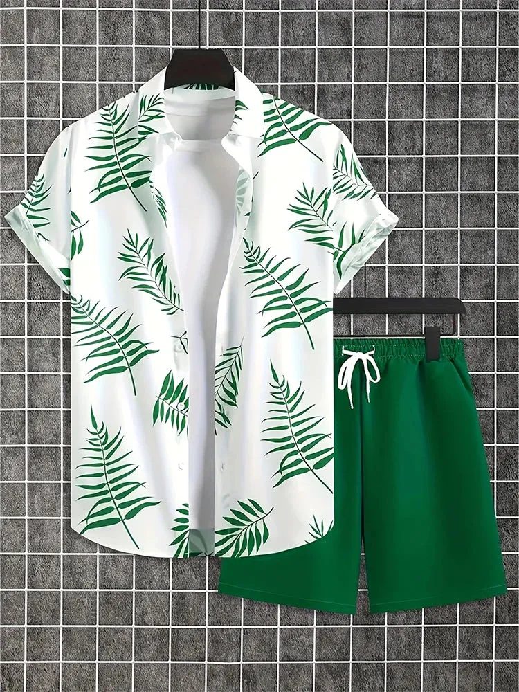 New Solid Color Men's Shirt & Shorts Set