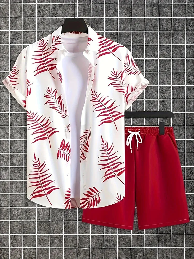New Solid Color Men's Shirt & Shorts Set