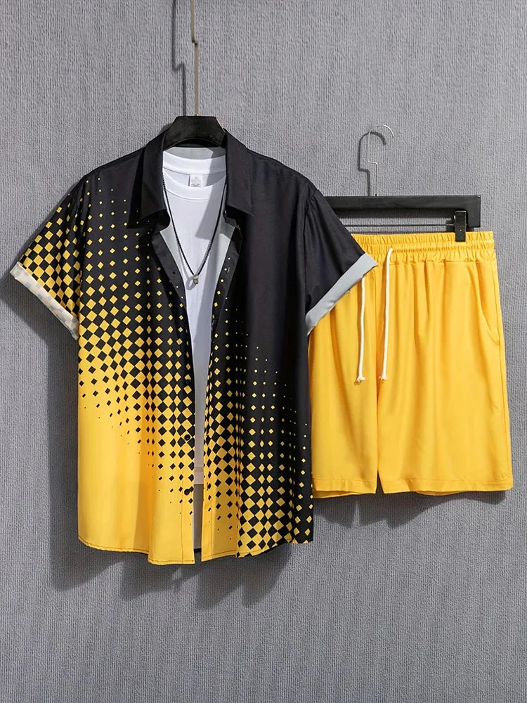 New Solid Color Men's Shirt & Shorts Set
