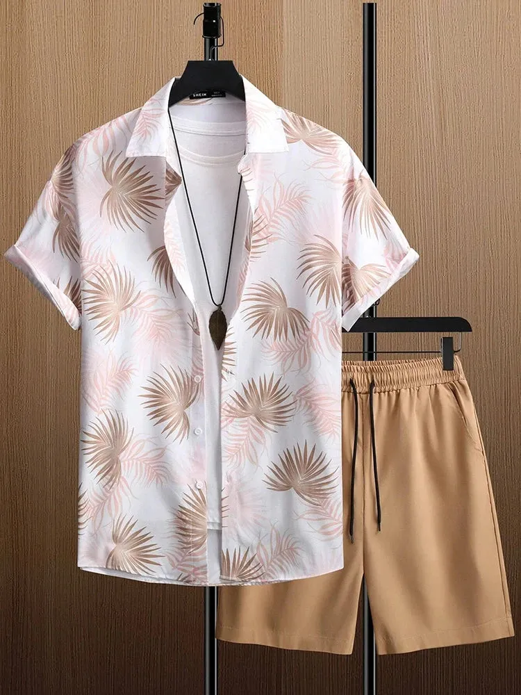 New Solid Color Men's Shirt & Shorts Set