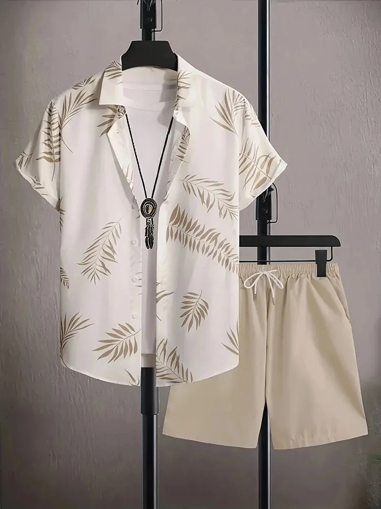 New Solid Color Men's Shirt & Shorts Set