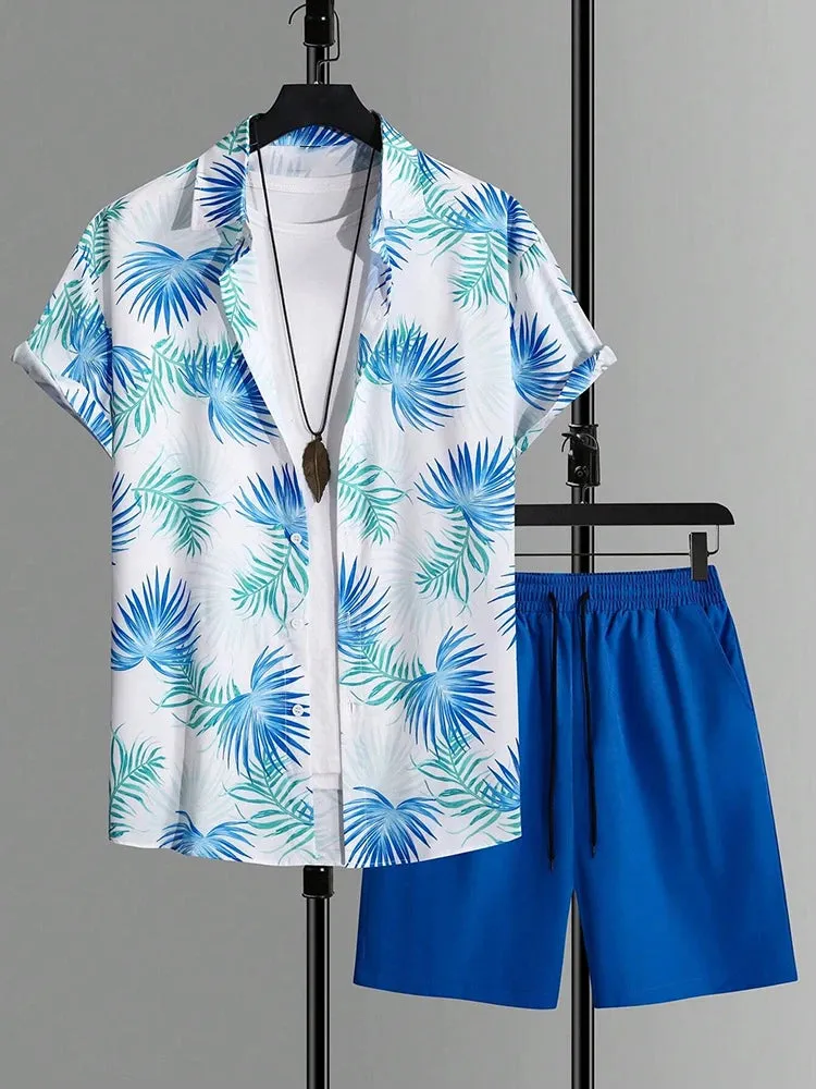 New Solid Color Men's Shirt & Shorts Set