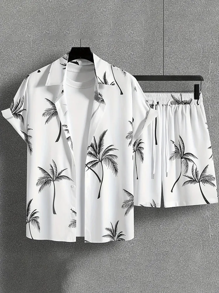 New Solid Color Men's Shirt & Shorts Set
