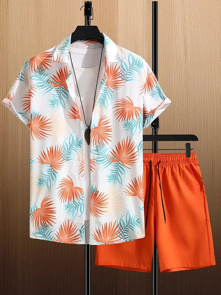 New Solid Color Men's Shirt & Shorts Set