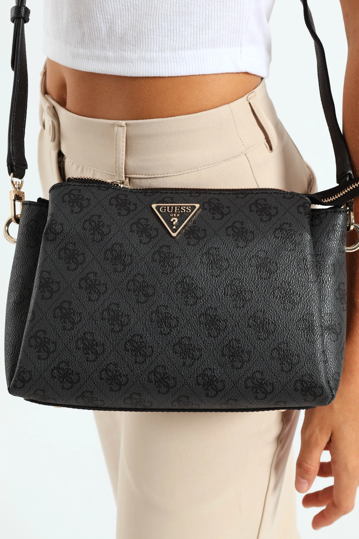 Noelle Logo Top Zip Triple Compartment Crossbody Bag - Charcoal