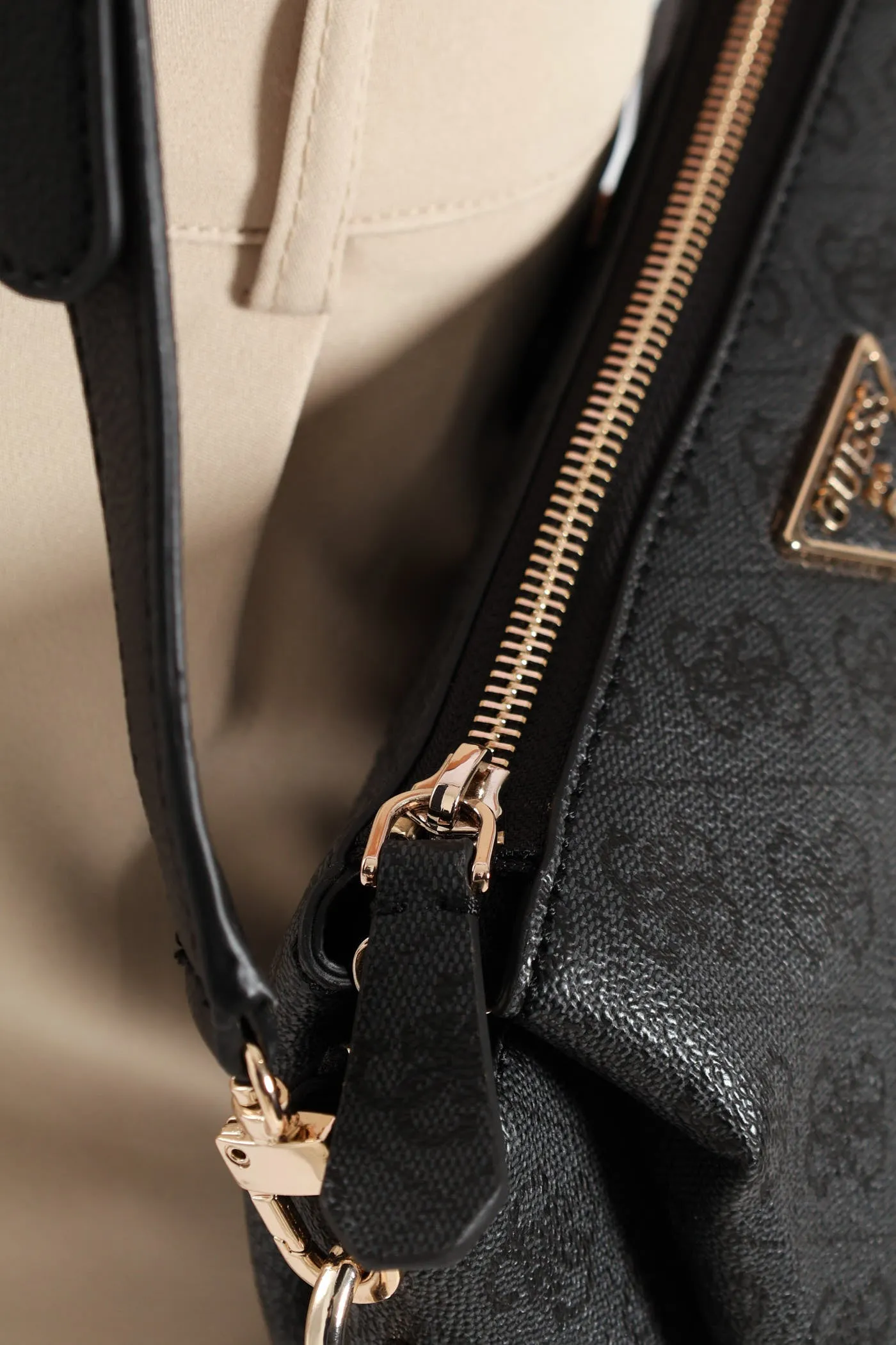 Noelle Logo Top Zip Triple Compartment Crossbody Bag - Charcoal
