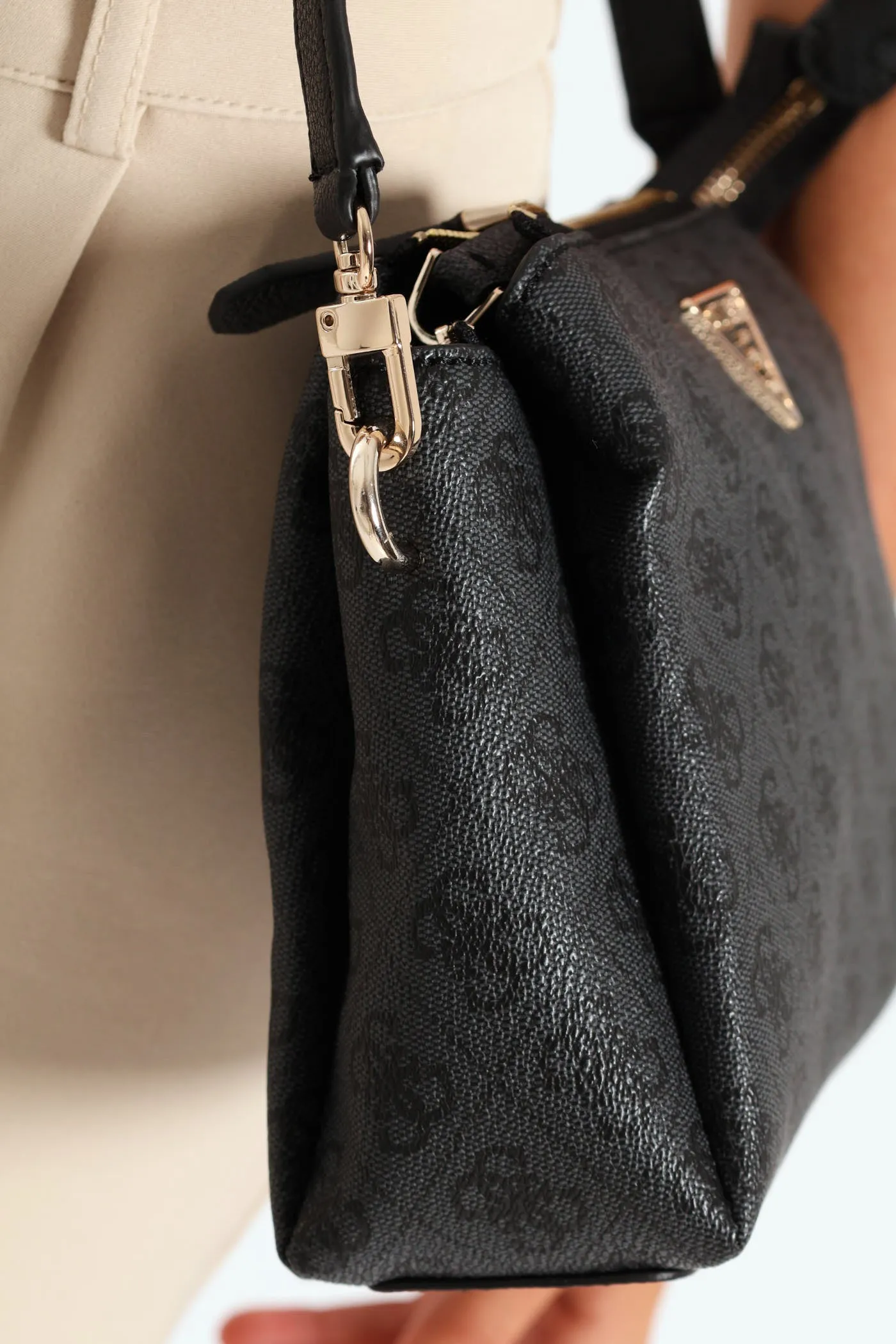 Noelle Logo Top Zip Triple Compartment Crossbody Bag - Charcoal