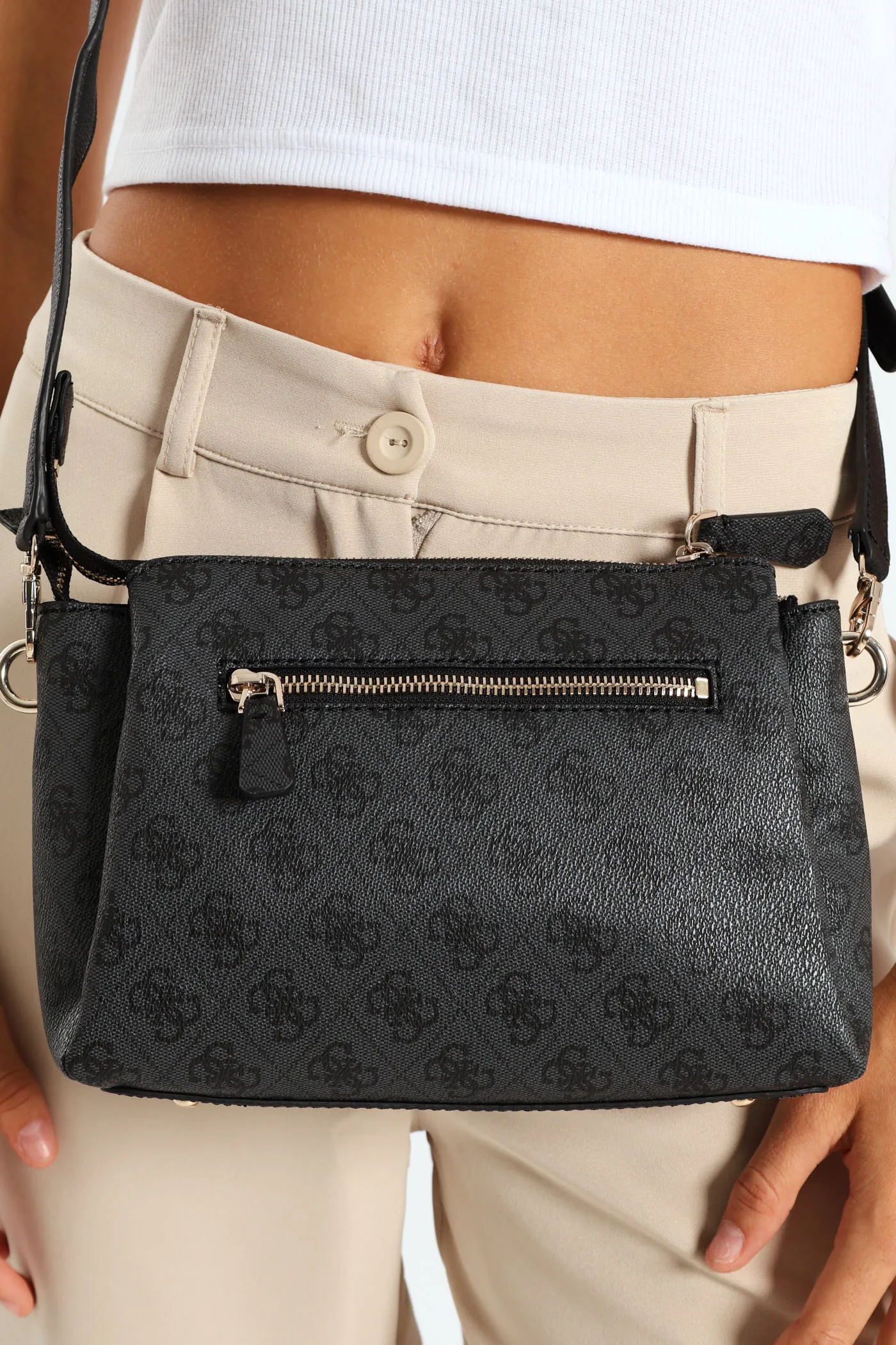 Noelle Logo Top Zip Triple Compartment Crossbody Bag - Charcoal