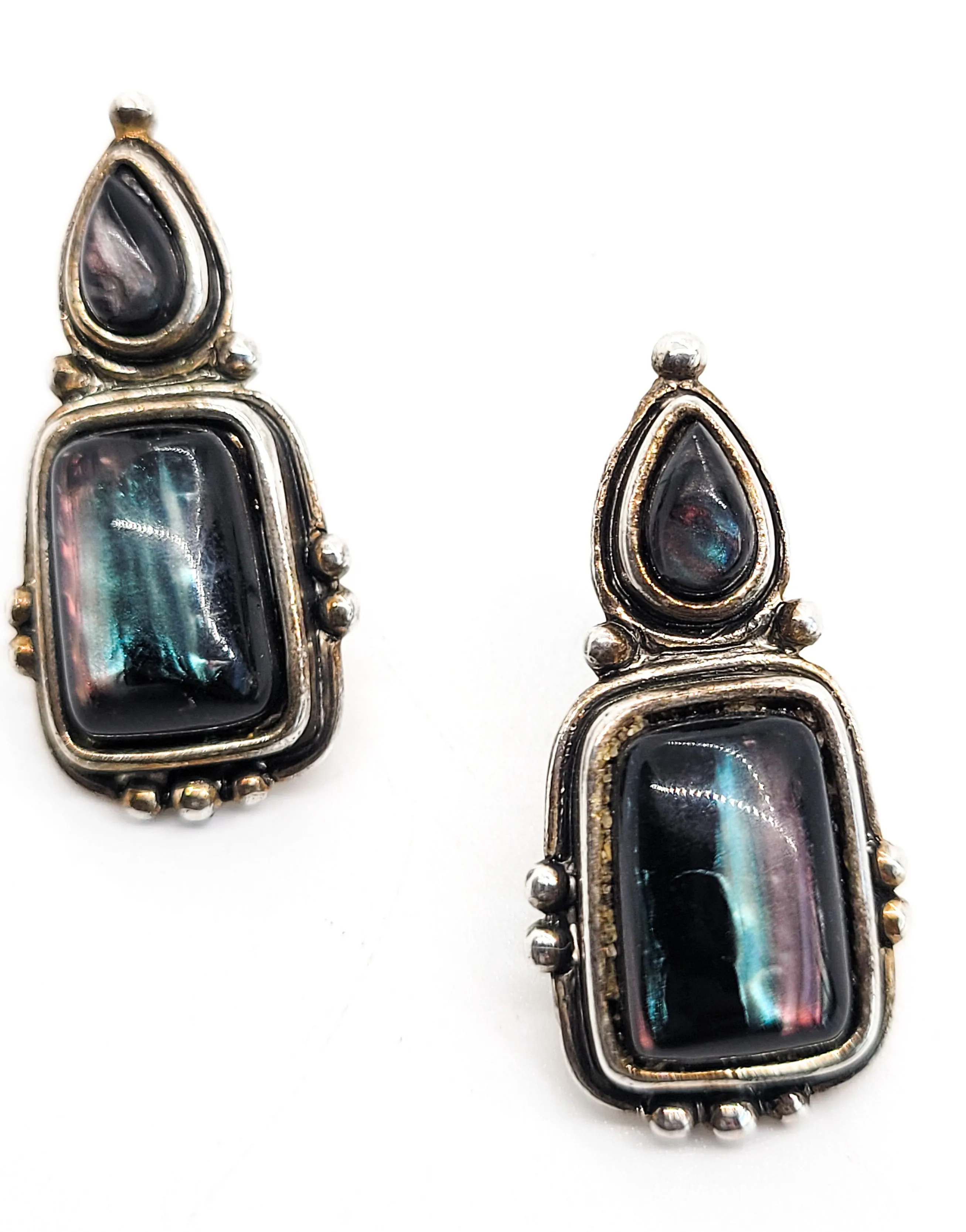 Oil slick Bohemian tear drop sterling silver Plated vintage retro large earrings
