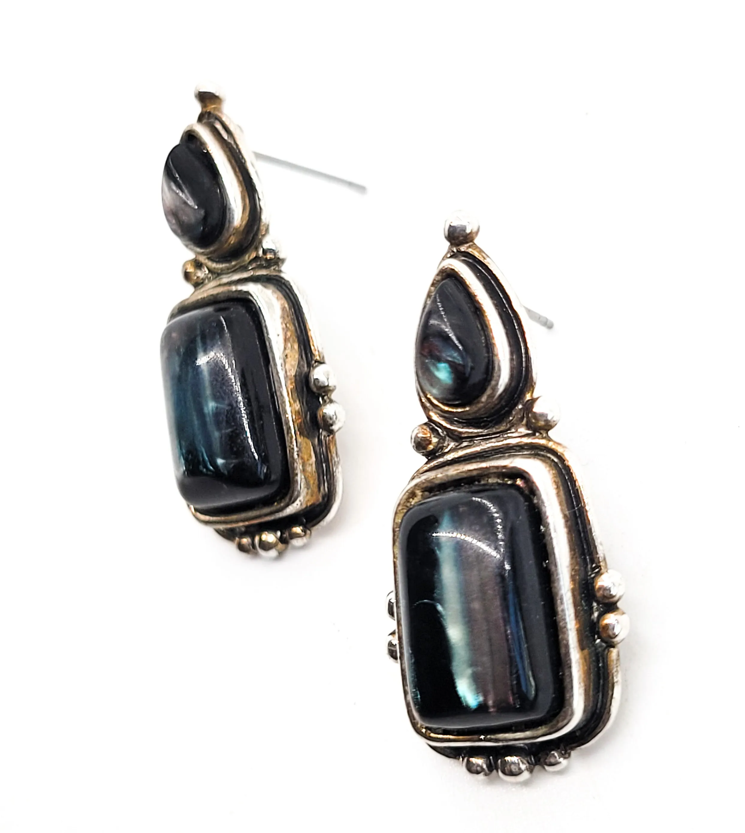 Oil slick Bohemian tear drop sterling silver Plated vintage retro large earrings