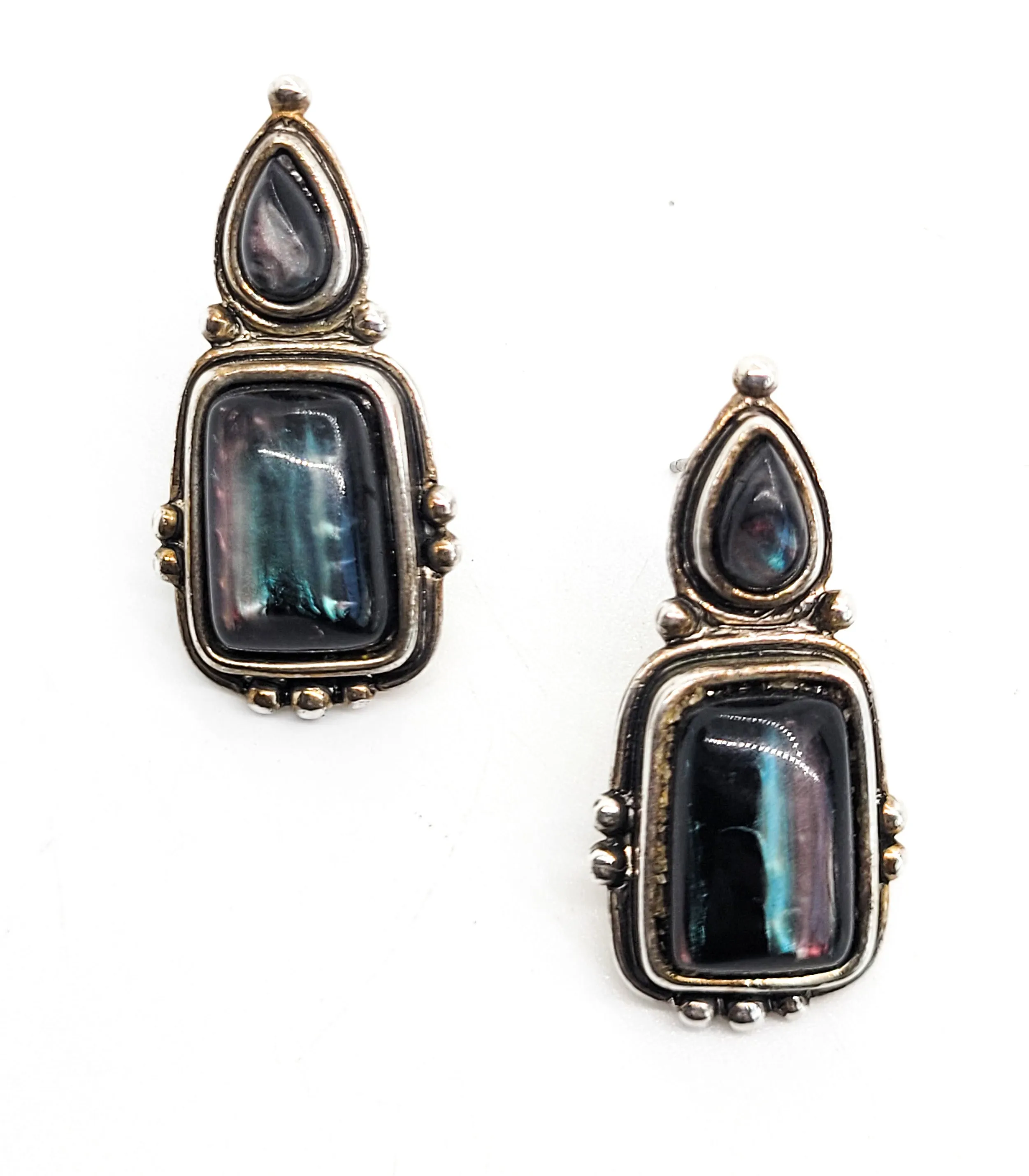 Oil slick Bohemian tear drop sterling silver Plated vintage retro large earrings
