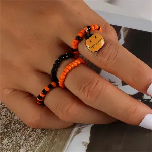 Orange & Black Howlite Pumpkin Stretch Ring Set