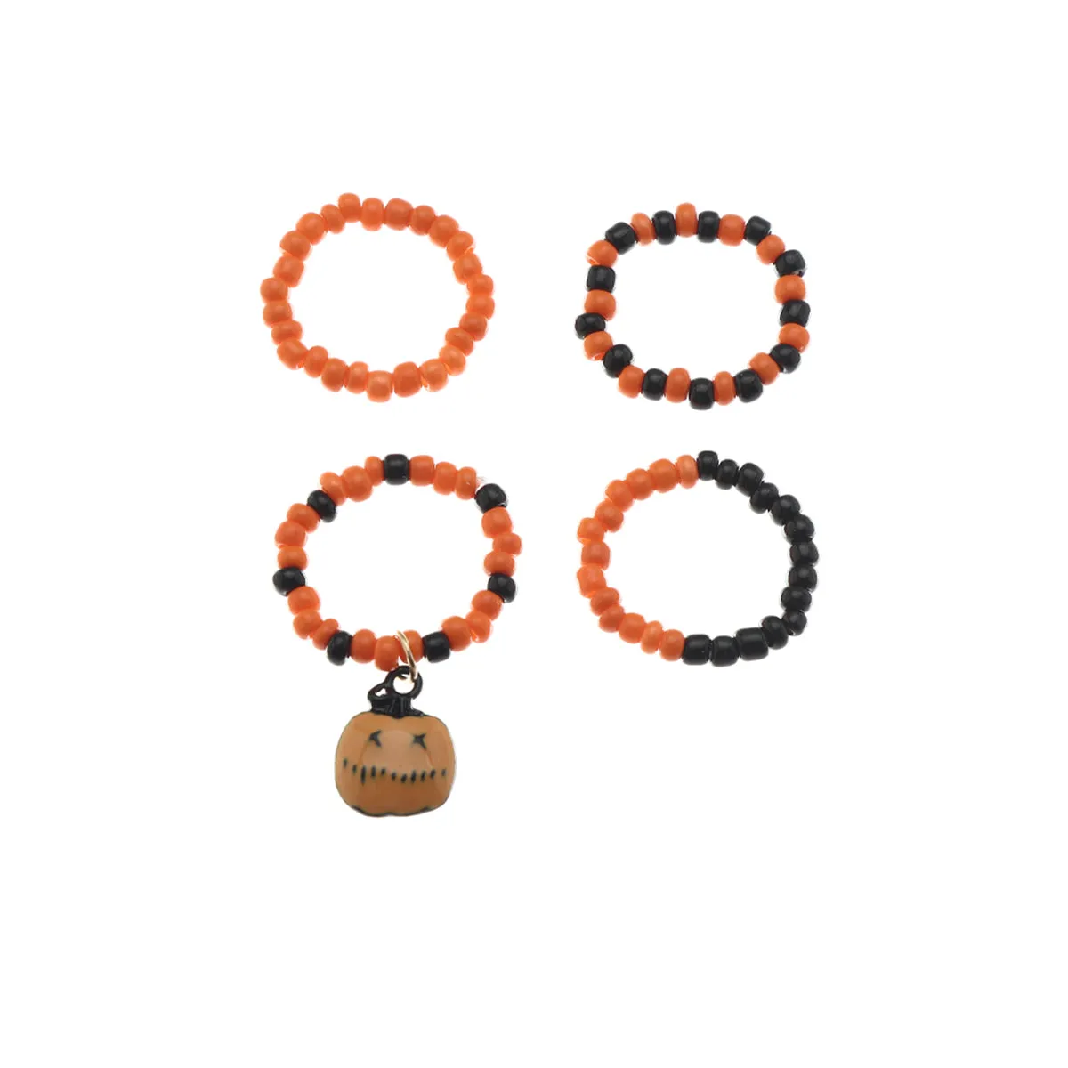 Orange & Black Howlite Pumpkin Stretch Ring Set