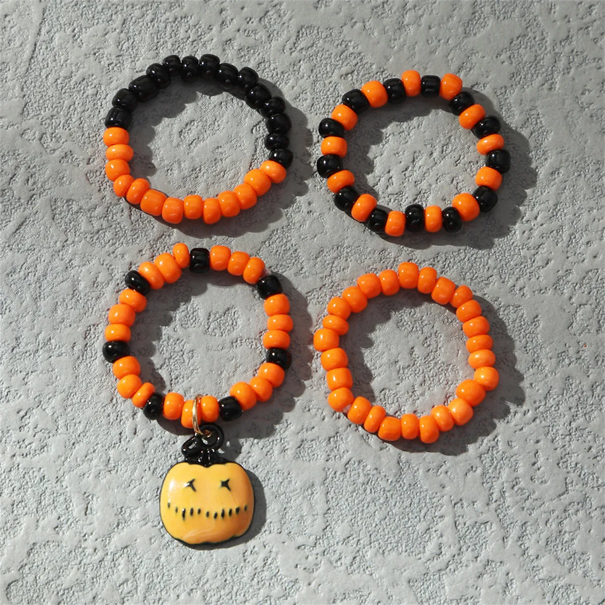 Orange & Black Howlite Pumpkin Stretch Ring Set