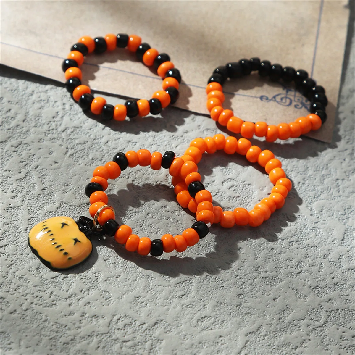 Orange & Black Howlite Pumpkin Stretch Ring Set