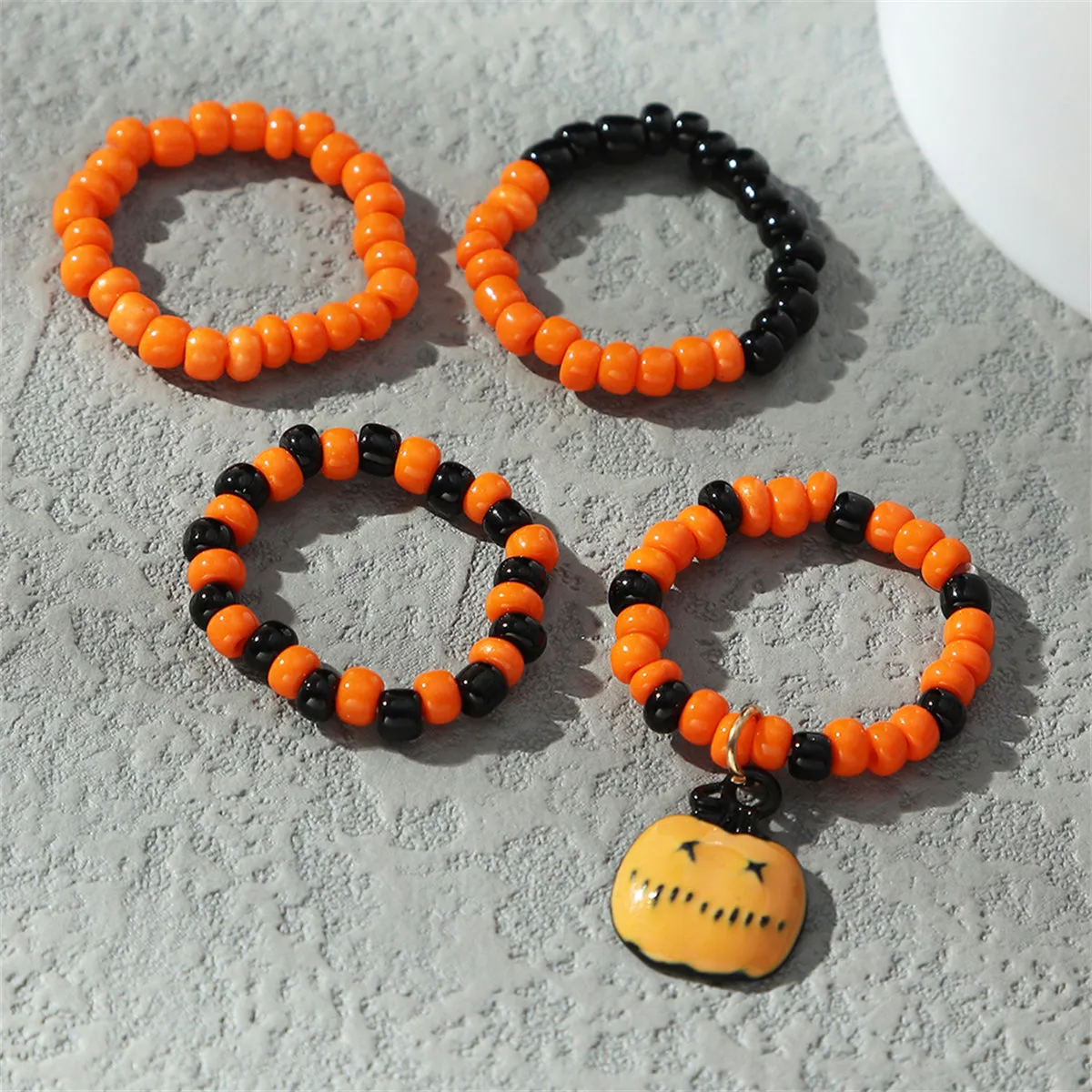 Orange & Black Howlite Pumpkin Stretch Ring Set