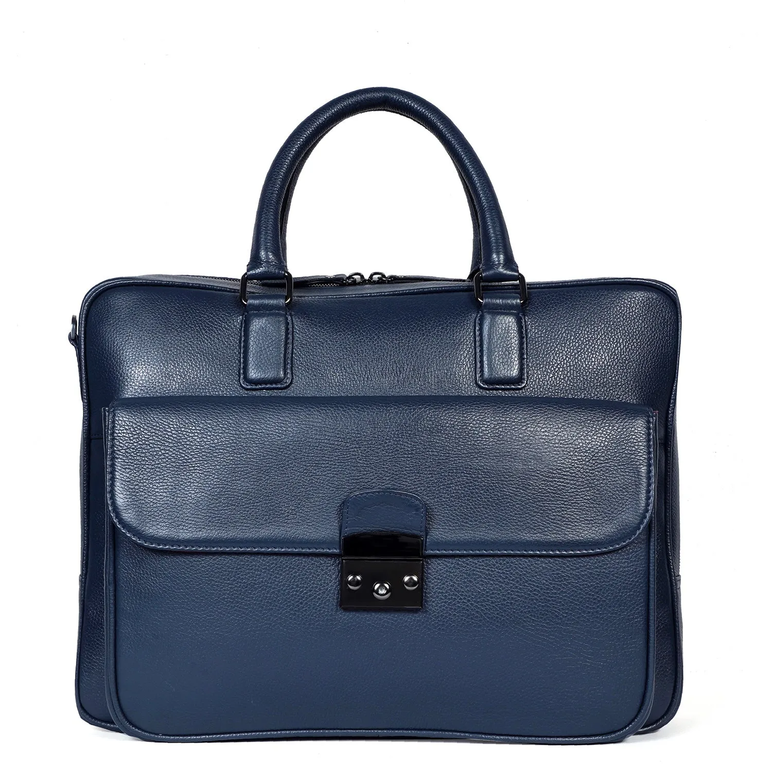 Organized Laptop/Office Briefcase in Textured Navy Blue Leather
