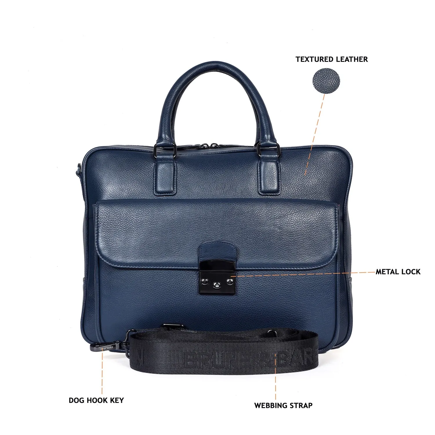 Organized Laptop/Office Briefcase in Textured Navy Blue Leather