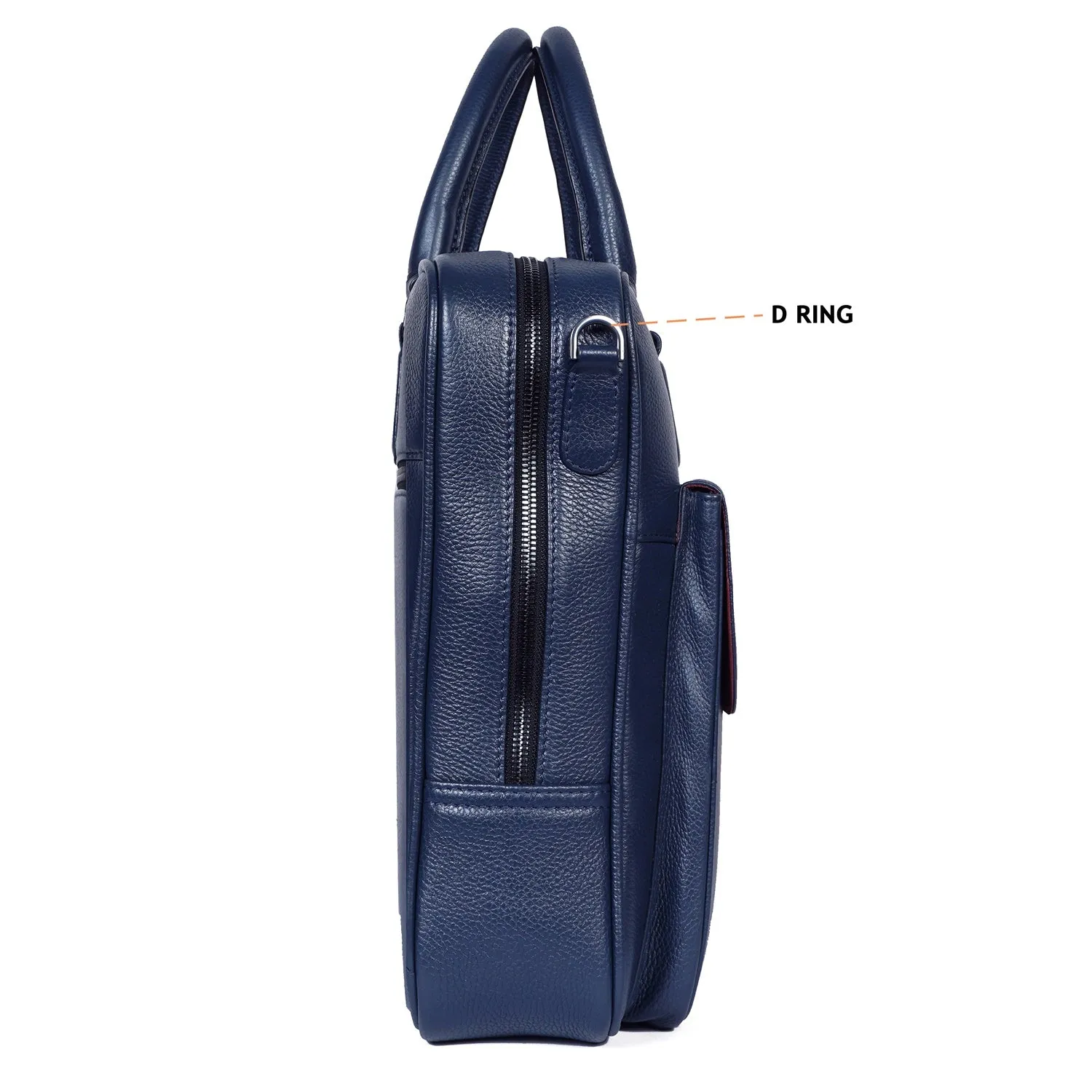 Organized Laptop/Office Briefcase in Textured Navy Blue Leather