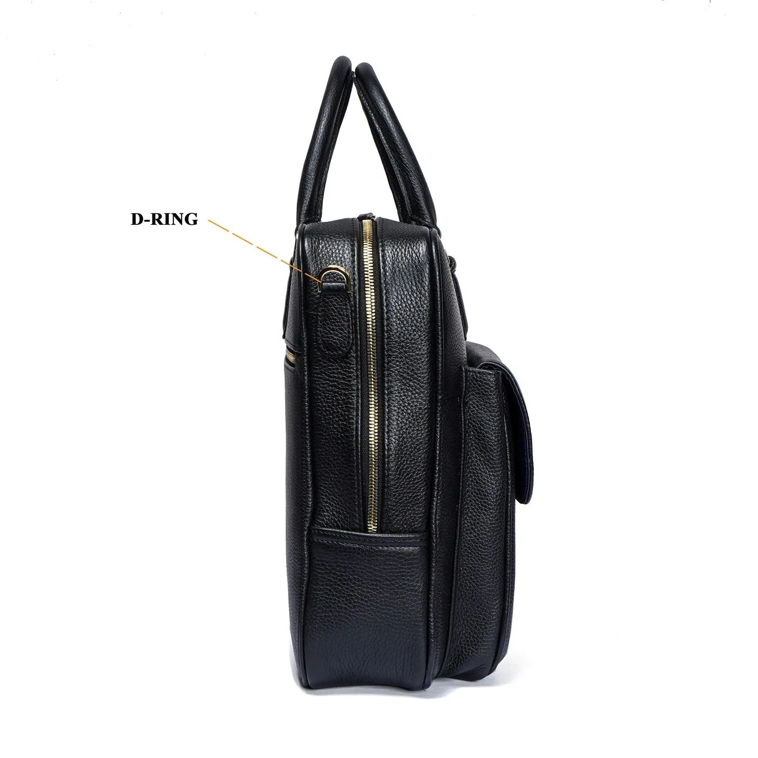 Organizer Laptop/Office Briefcase in Textured Black Leather