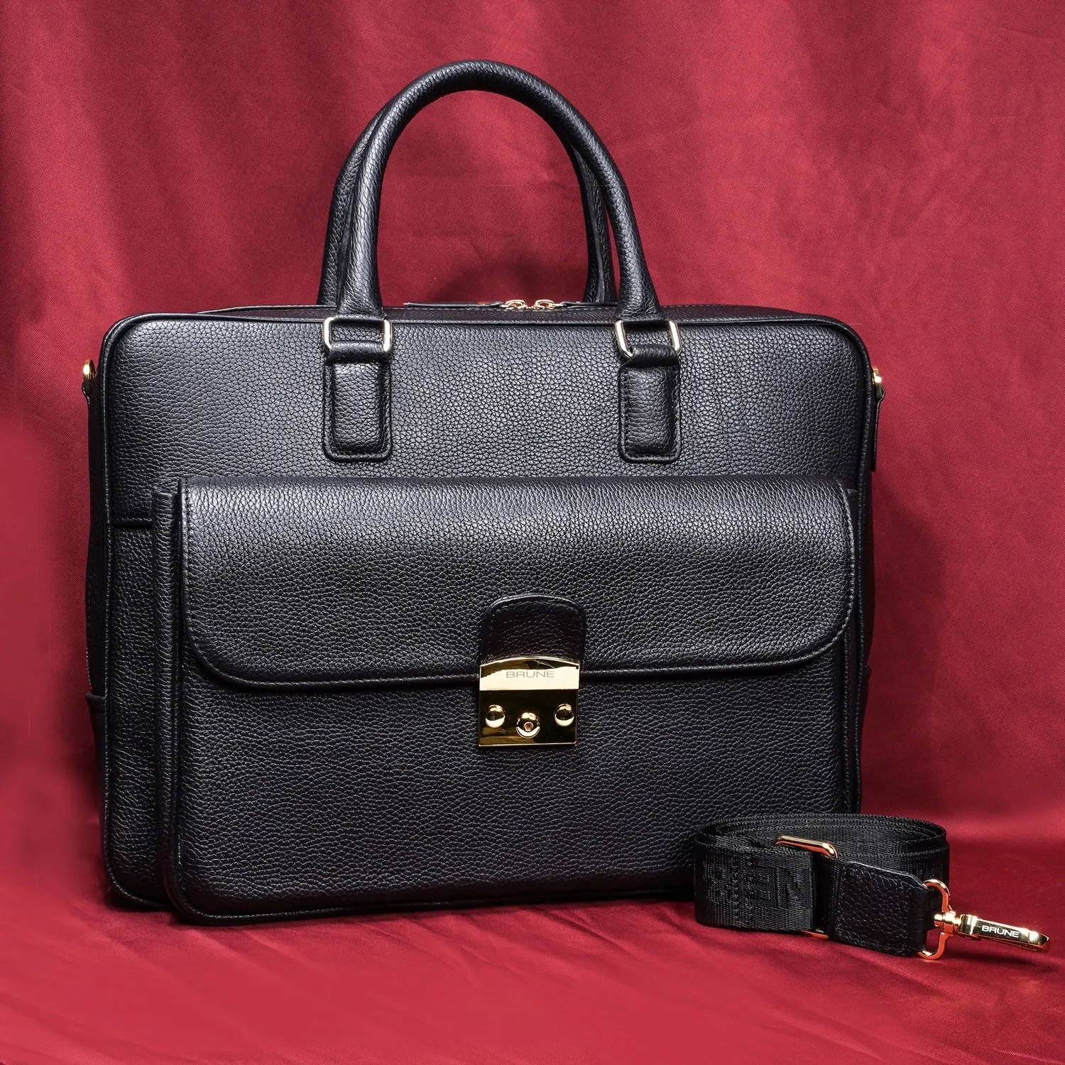 Organizer Laptop/Office Briefcase in Textured Black Leather