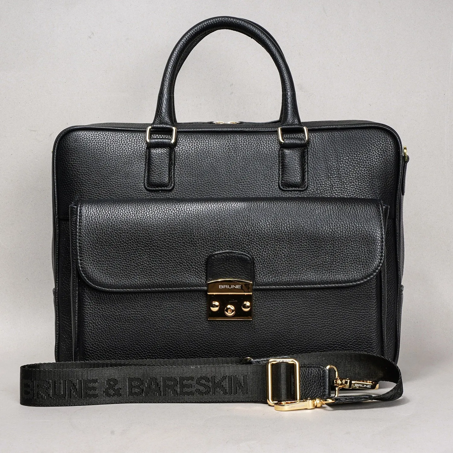 Organizer Laptop/Office Briefcase in Textured Black Leather
