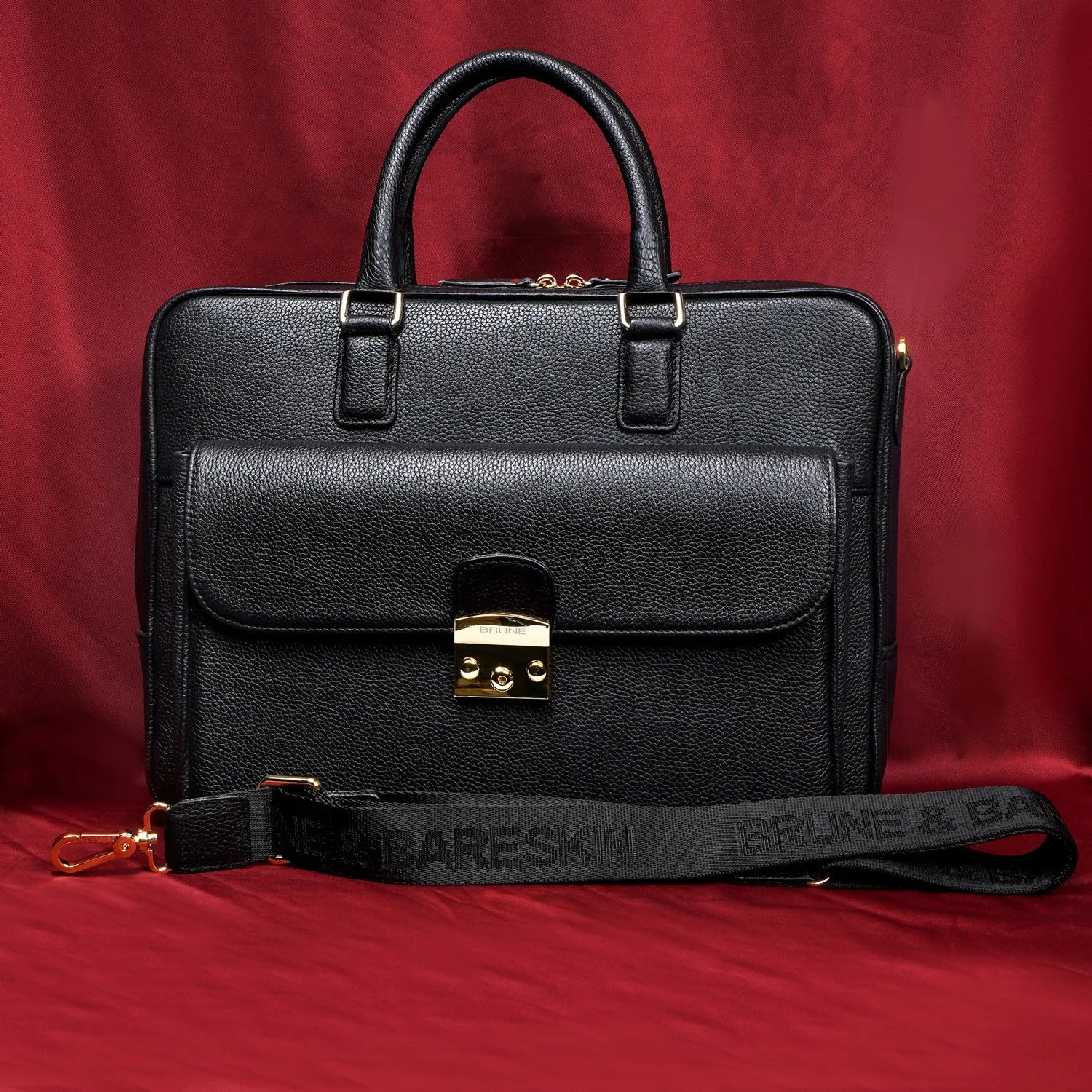 Organizer Laptop/Office Briefcase in Textured Black Leather