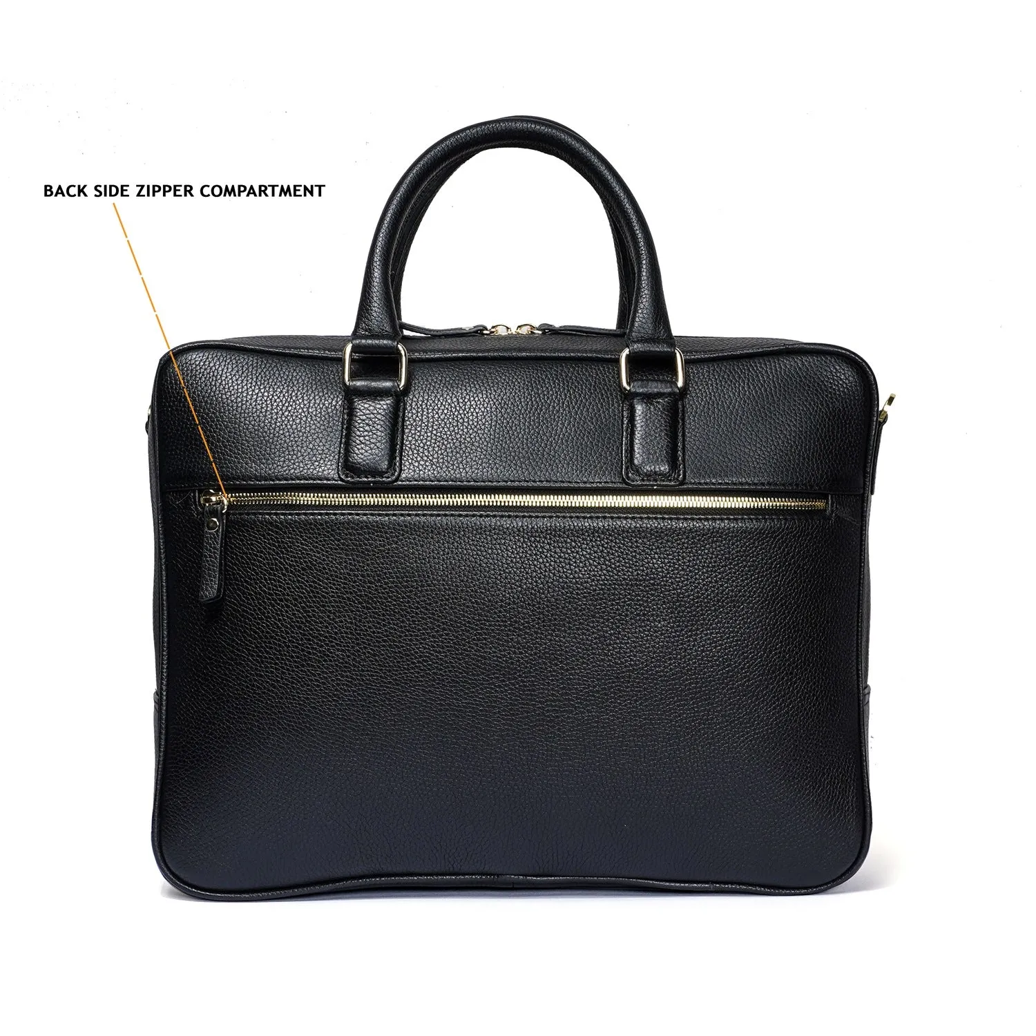 Organizer Laptop/Office Briefcase in Textured Black Leather