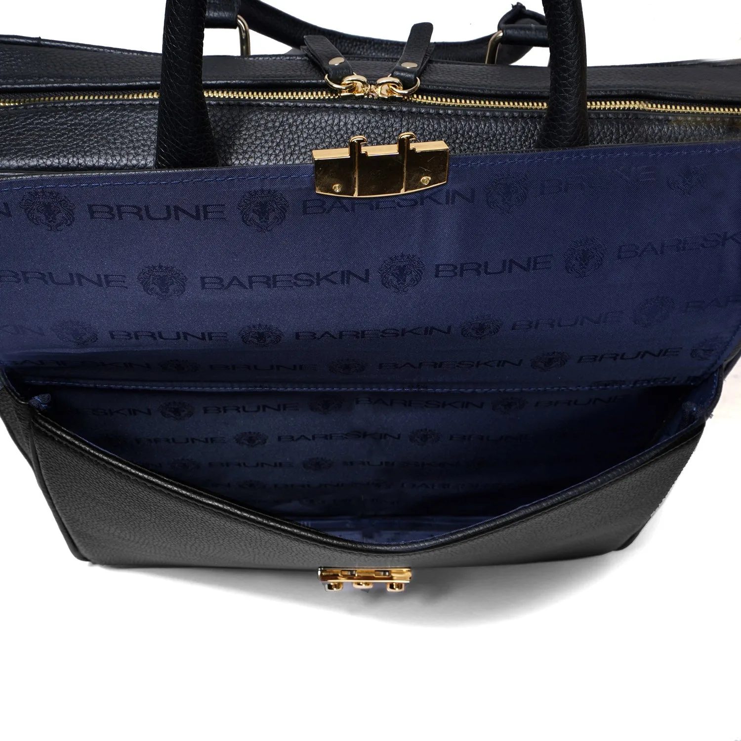 Organizer Laptop/Office Briefcase in Textured Black Leather