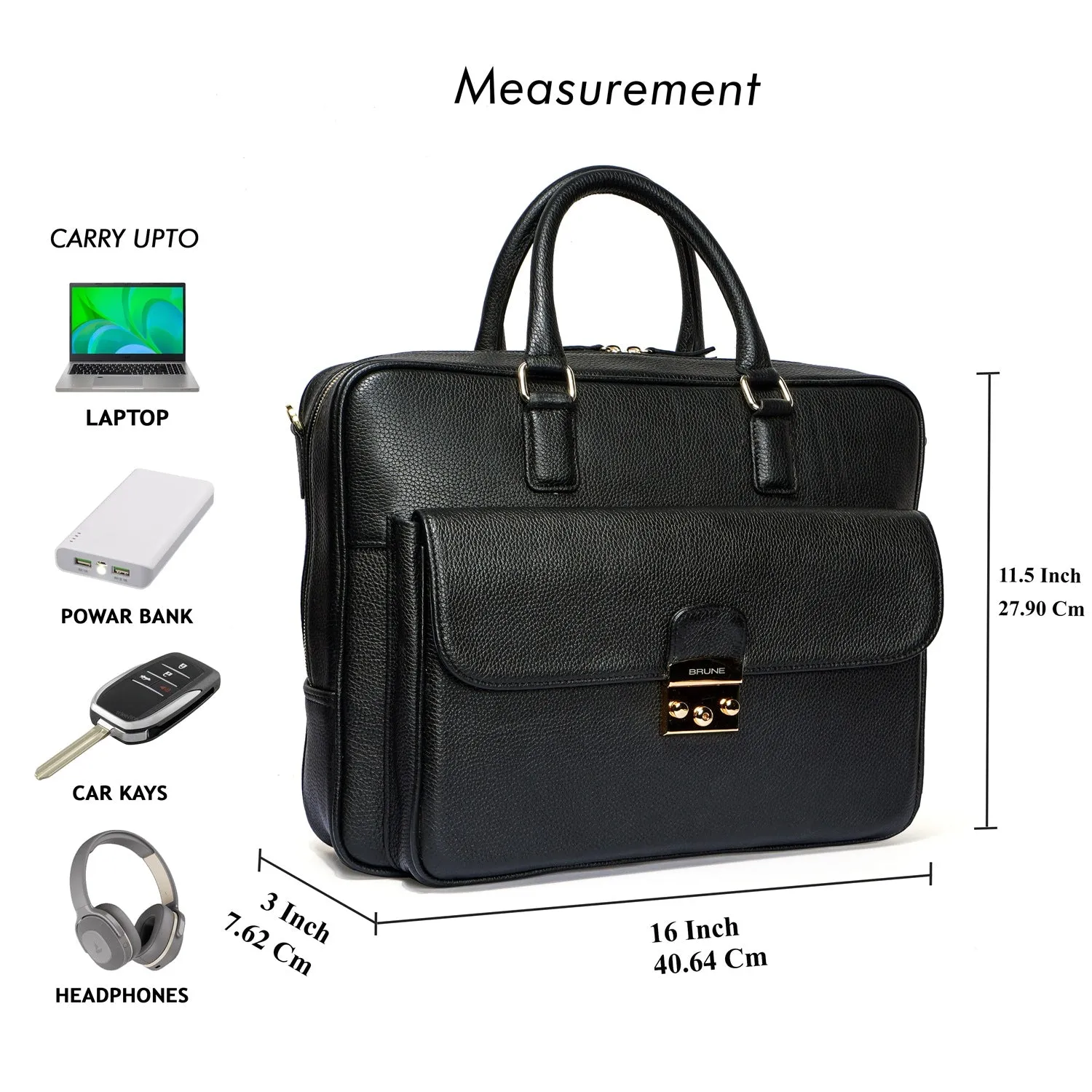 Organizer Laptop/Office Briefcase in Textured Black Leather