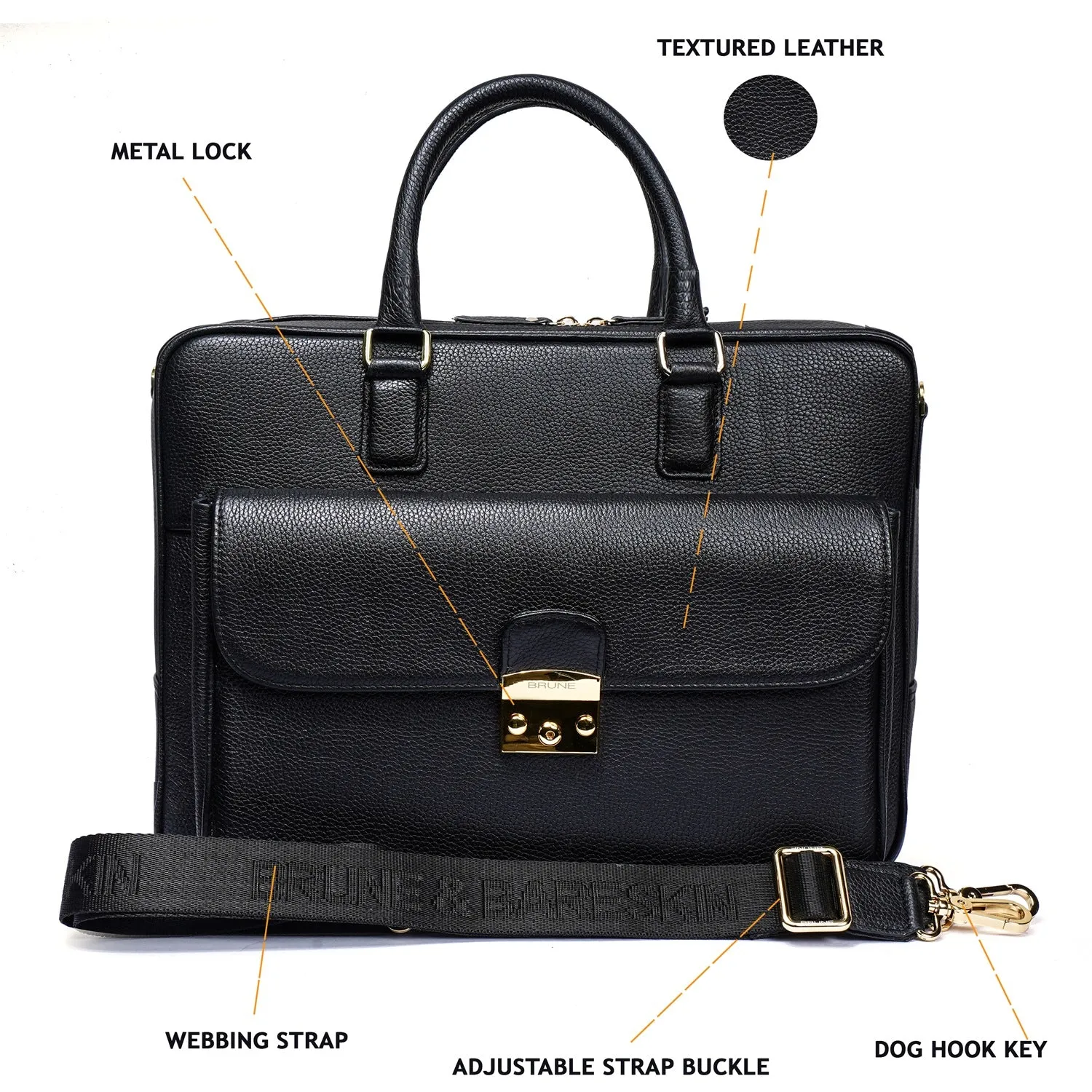 Organizer Laptop/Office Briefcase in Textured Black Leather
