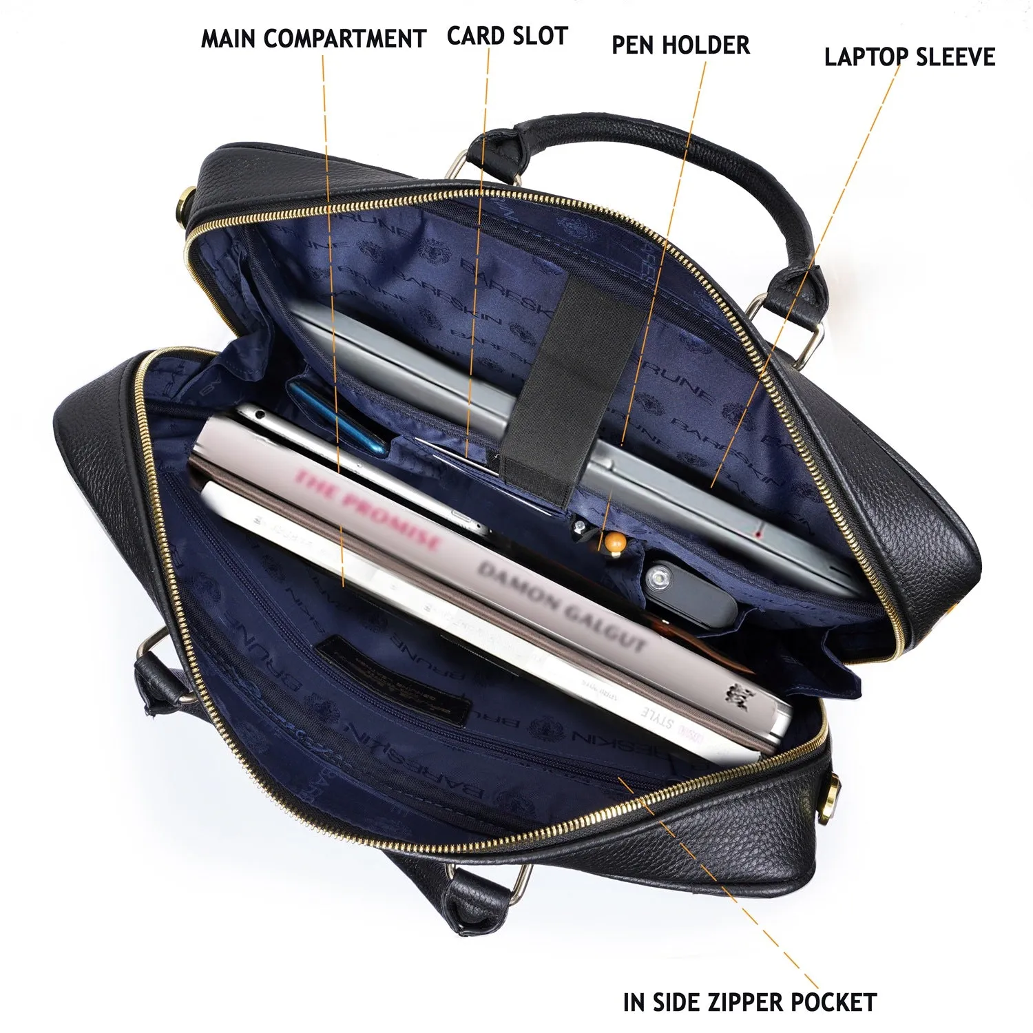 Organizer Laptop/Office Briefcase in Textured Black Leather