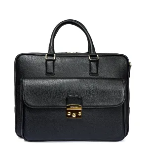 Organizer Laptop/Office Briefcase in Textured Black Leather