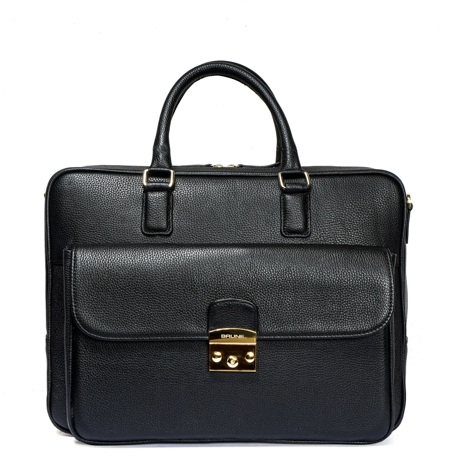 Organizer Laptop/Office Briefcase in Textured Black Leather