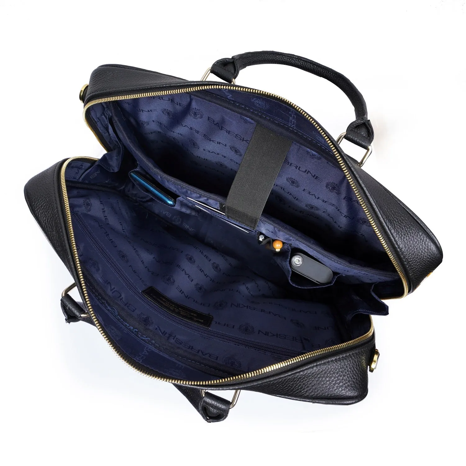 Organizer Laptop/Office Briefcase in Textured Black Leather