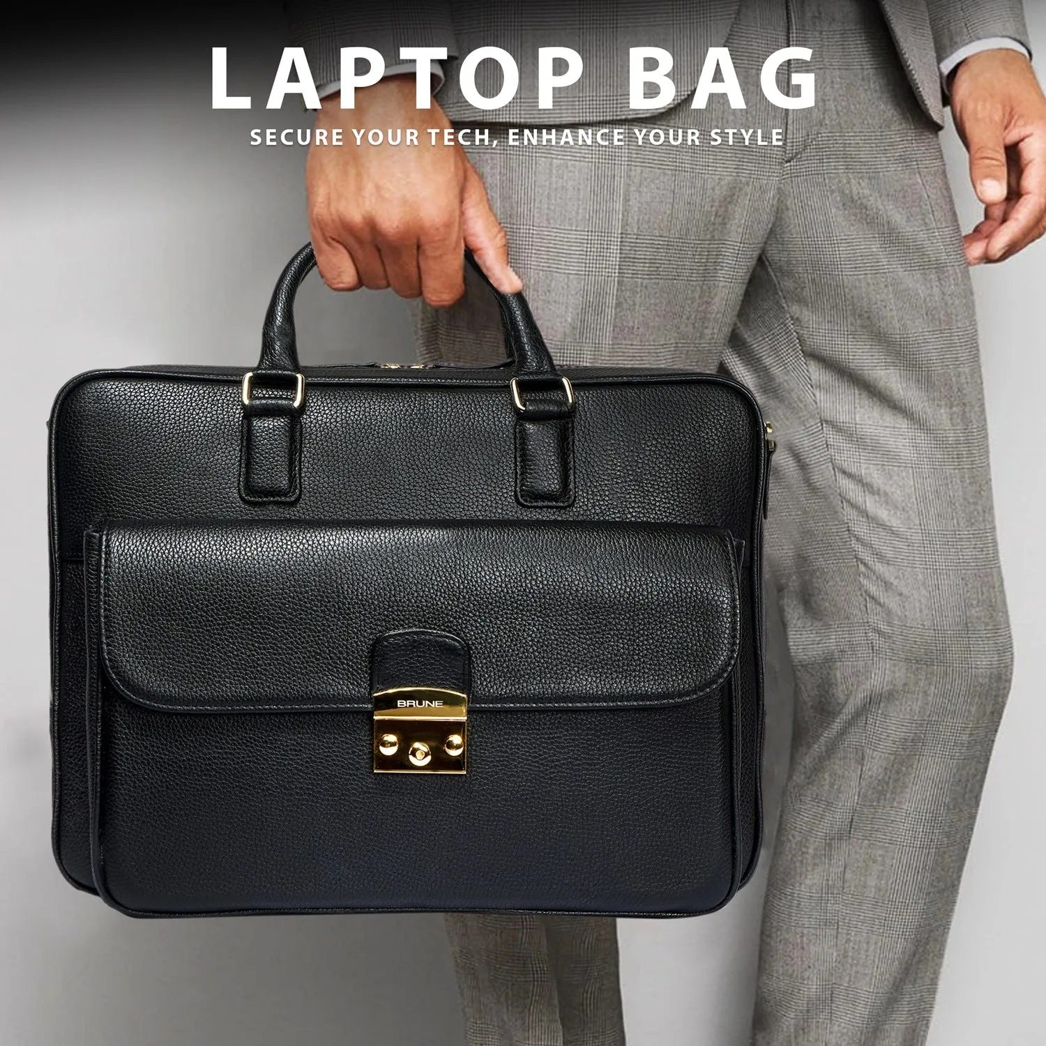 Organizer Laptop/Office Briefcase in Textured Black Leather