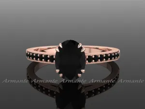 Oval Black Diamond Engagement Ring, 14K Rose Gold